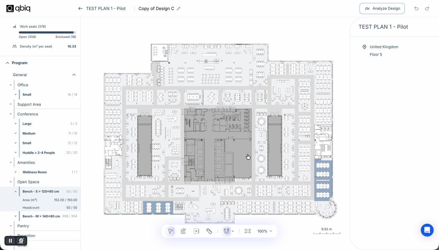 Full floor plan design alternative in qbiq Studio