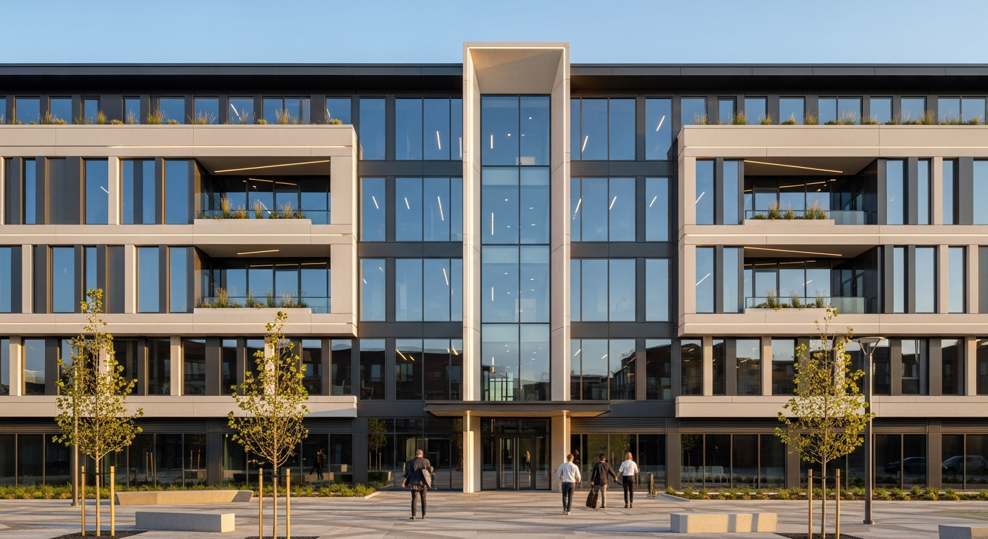 Modern commercial building exterior showcasing efficient design and optimal space utilization