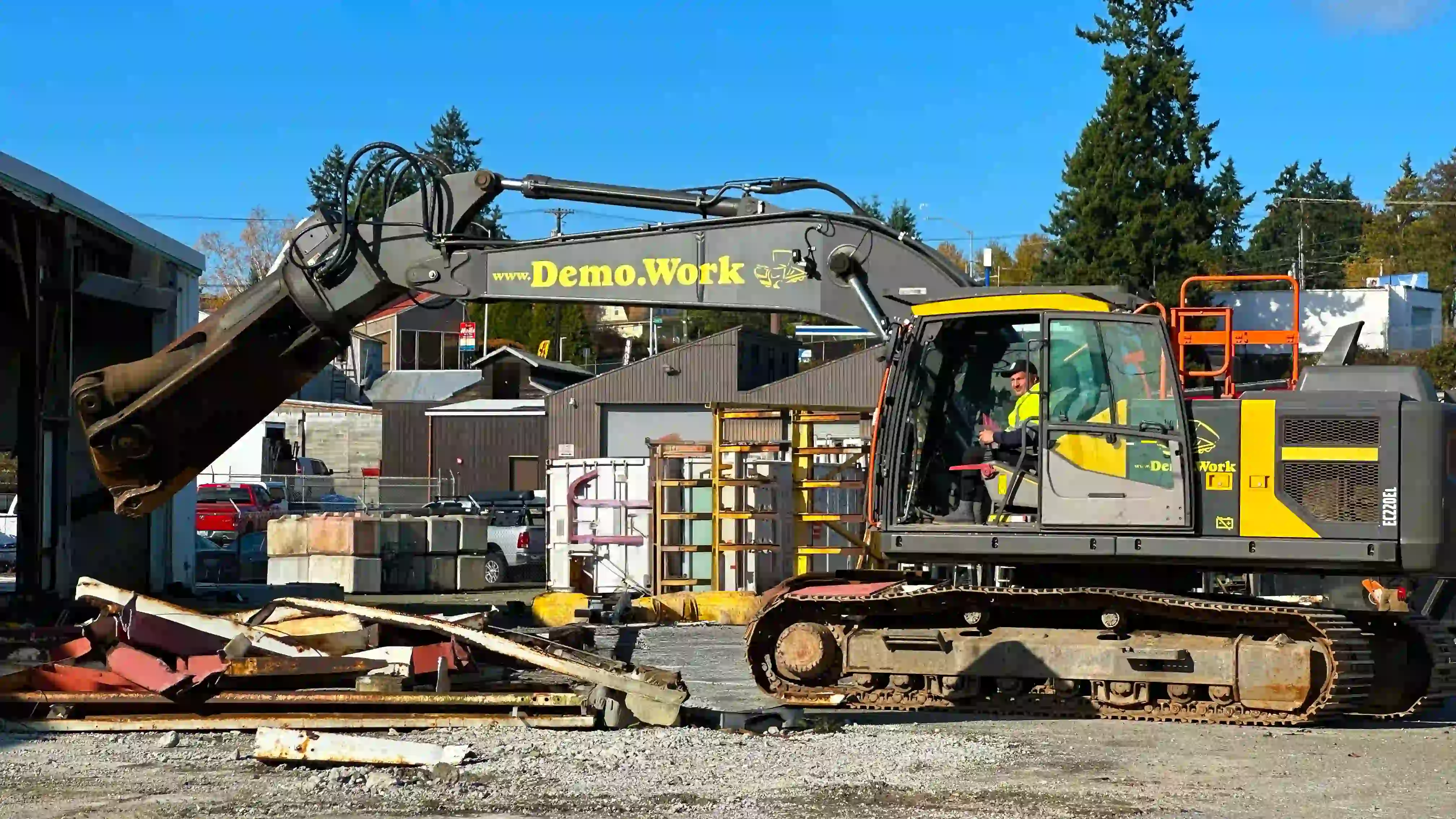 Excavator at demolition site