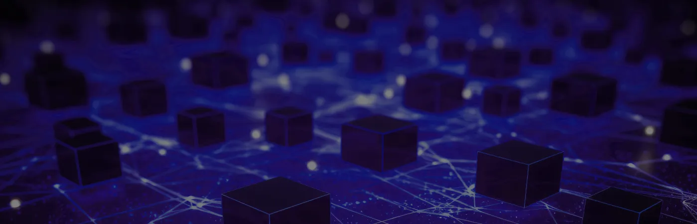An image depicting multiple interconnected cubes forming a chain, symbolizing blockchain technology and its application in supply chain management.