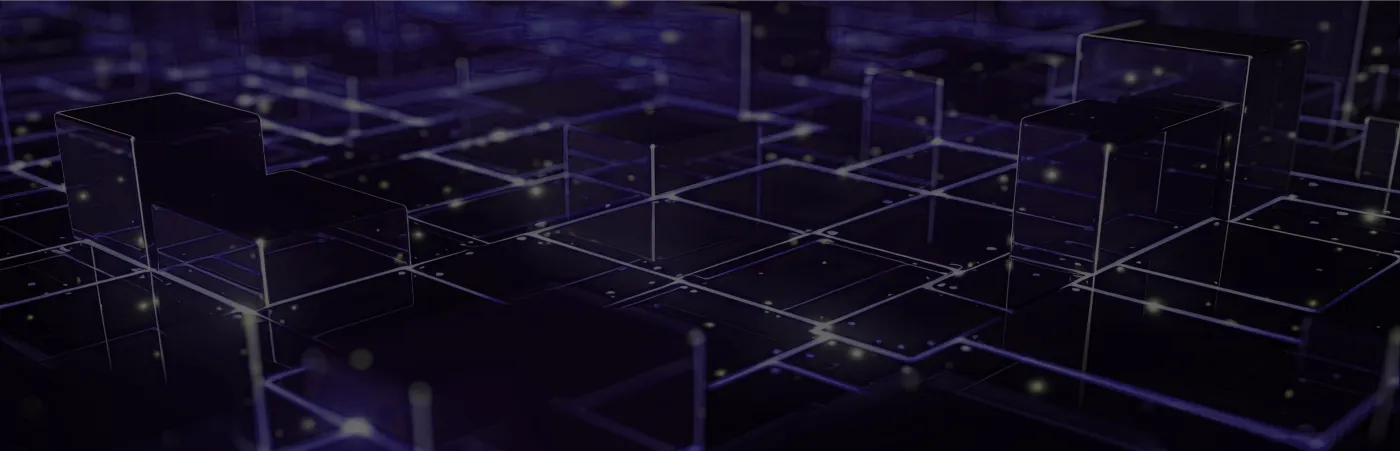 An image of various blocks arranged in a dynamic formation, with glowing corners, symbolizing innovation, connectivity, and digital transformation.