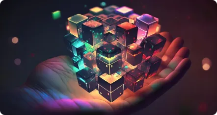 An image showing cubes floating above an open hand, symbolizing innovation, technology, and the control or management of digital solutions.