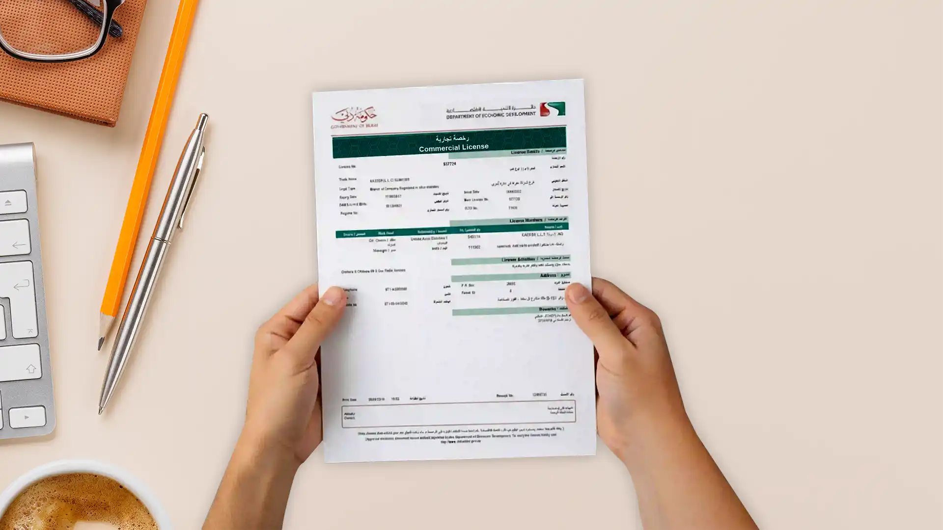 Official Dubai commercial license document issued by Department of Economic Development, UAE business registration