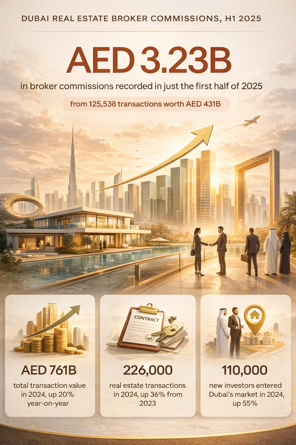 Data Insight about Dubai Real Estate Broker Commissions H1 2025 with AED 3.23B recorded