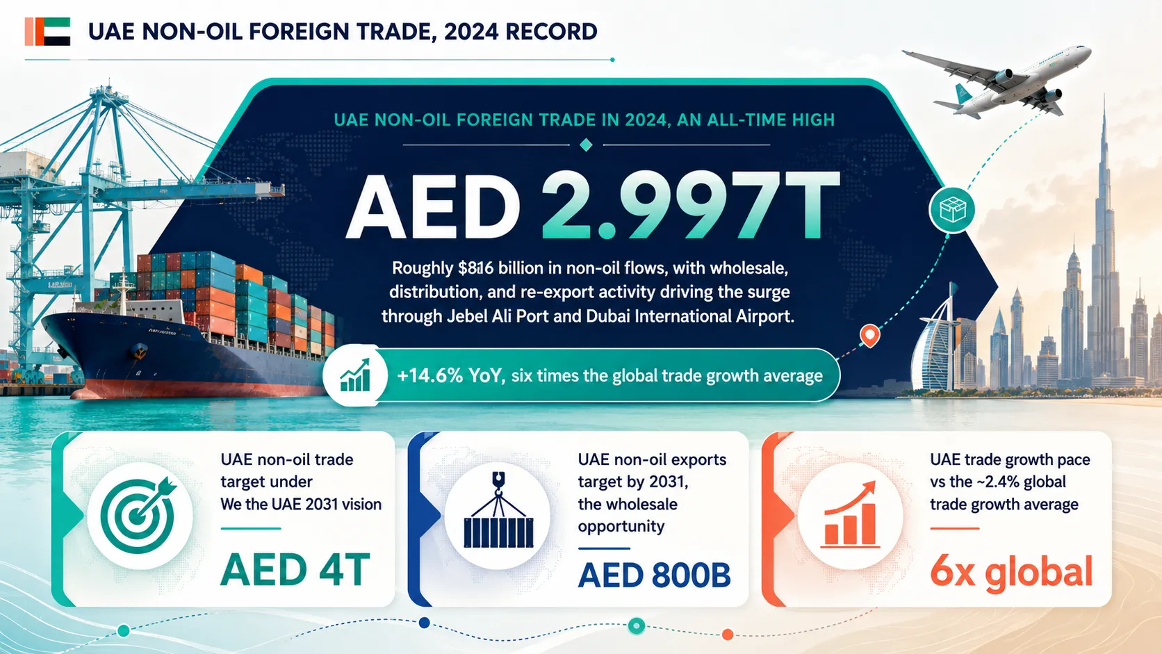 Insight and Data about UAE Non-Oil Foreign Trade, 2024 Record showing AED 2.997 trillion