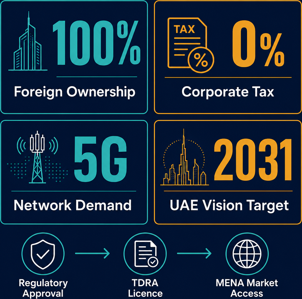Infographic: How to Start a Provision of Telecommunications Services over Existing Telecom Connections Business in Dubai with Meydan Free Zone