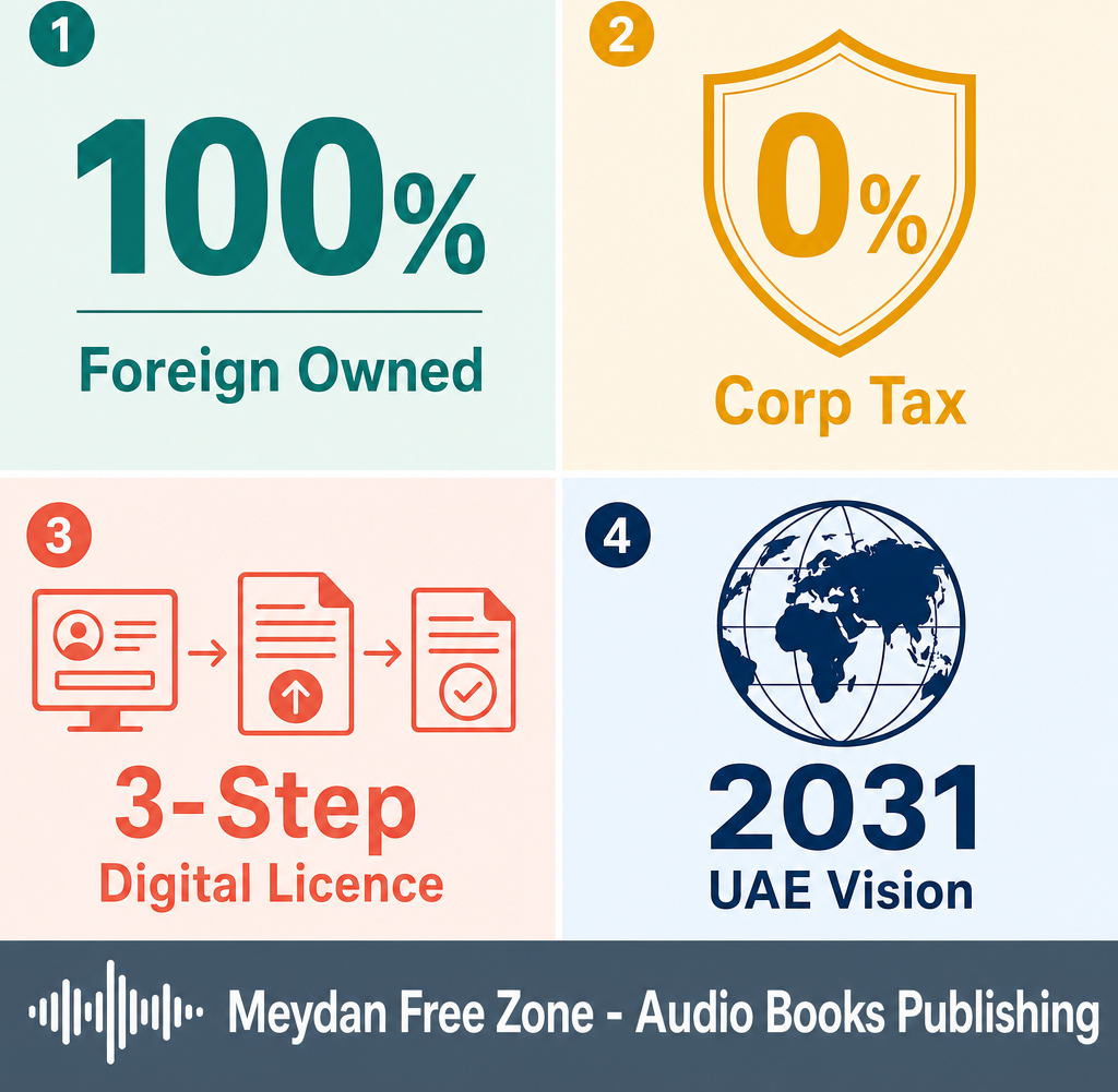 Infographic: How to Start a Publishing of Audio Books Business in Dubai with Meydan Free Zone