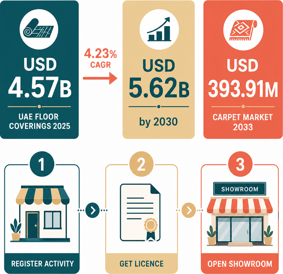 Infographic: How to Start a Retail Sale of Carpets, Rugs, Wall and Floor Coverings Business in Dubai with Meydan Free Zone