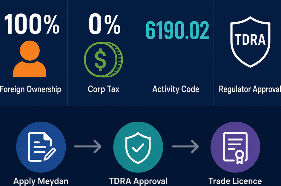 Infographic: How to Start an Operation of Satellite Terminal Stations and Associated Facilities Operationally Connected with One Business in Dubai with Meydan Free Zone