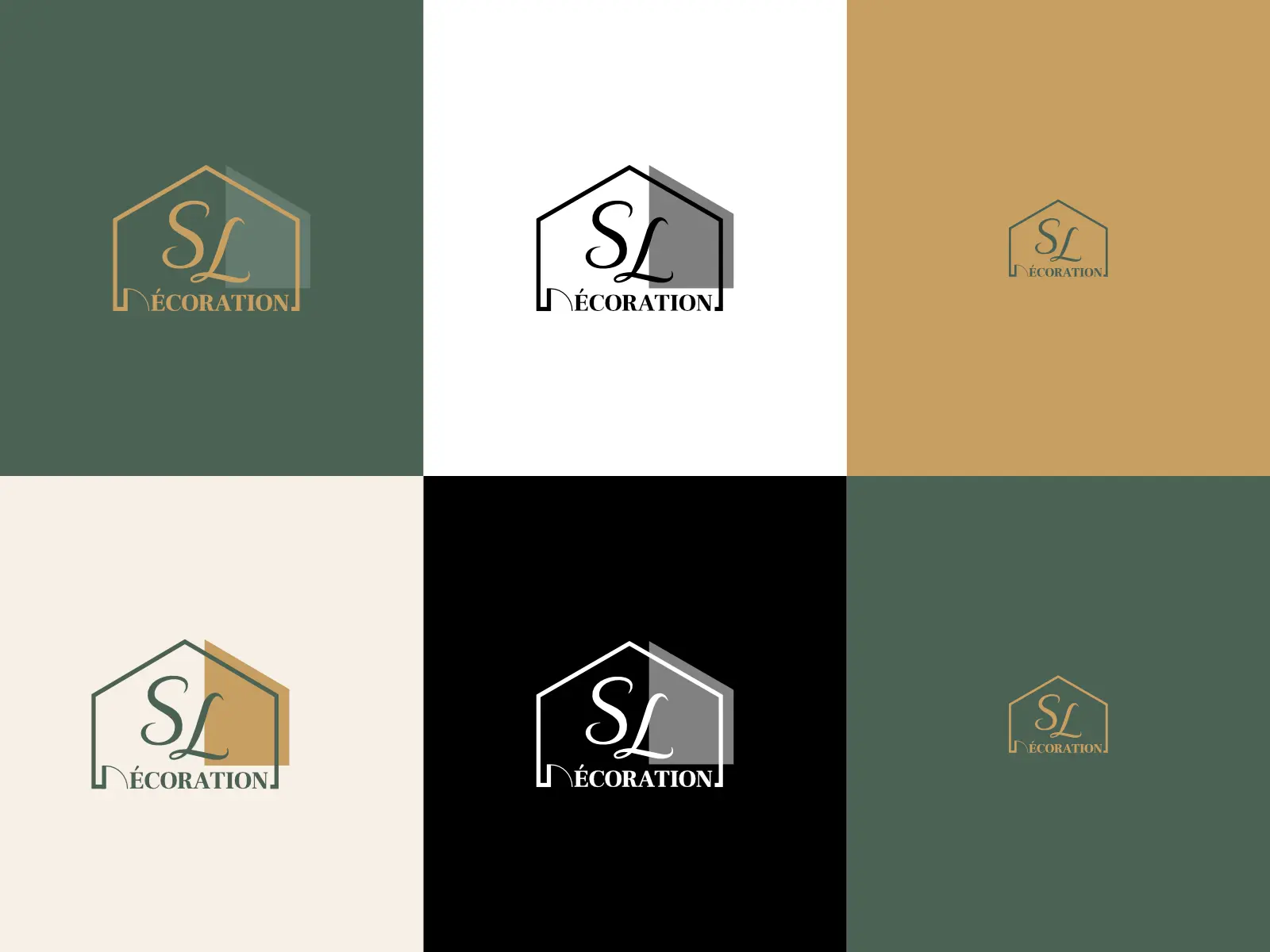 Déclinaison du logo de SL Décoration en couleurs et noir et blanc