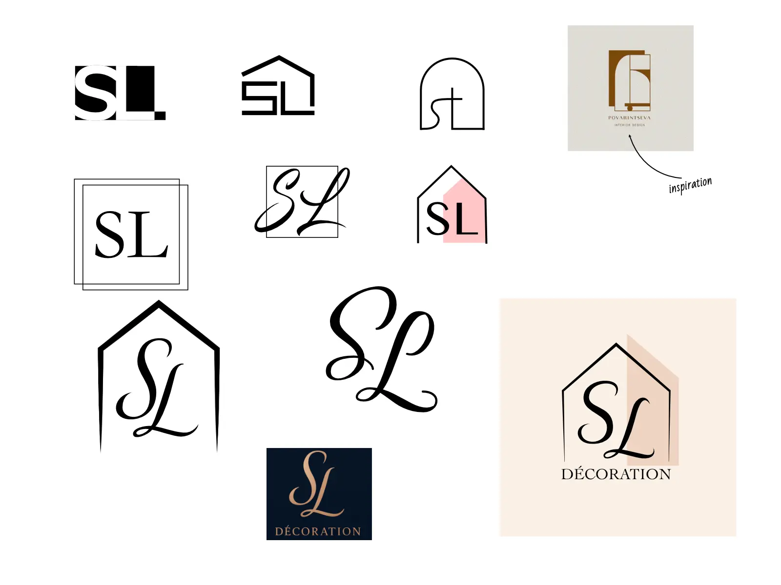 Recherches et croquis pour le logo de SL Décoration