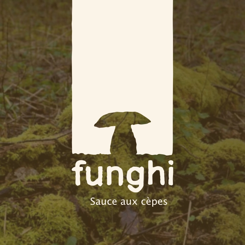 Logo naturel et simple pour une marque de sauce aux champignons