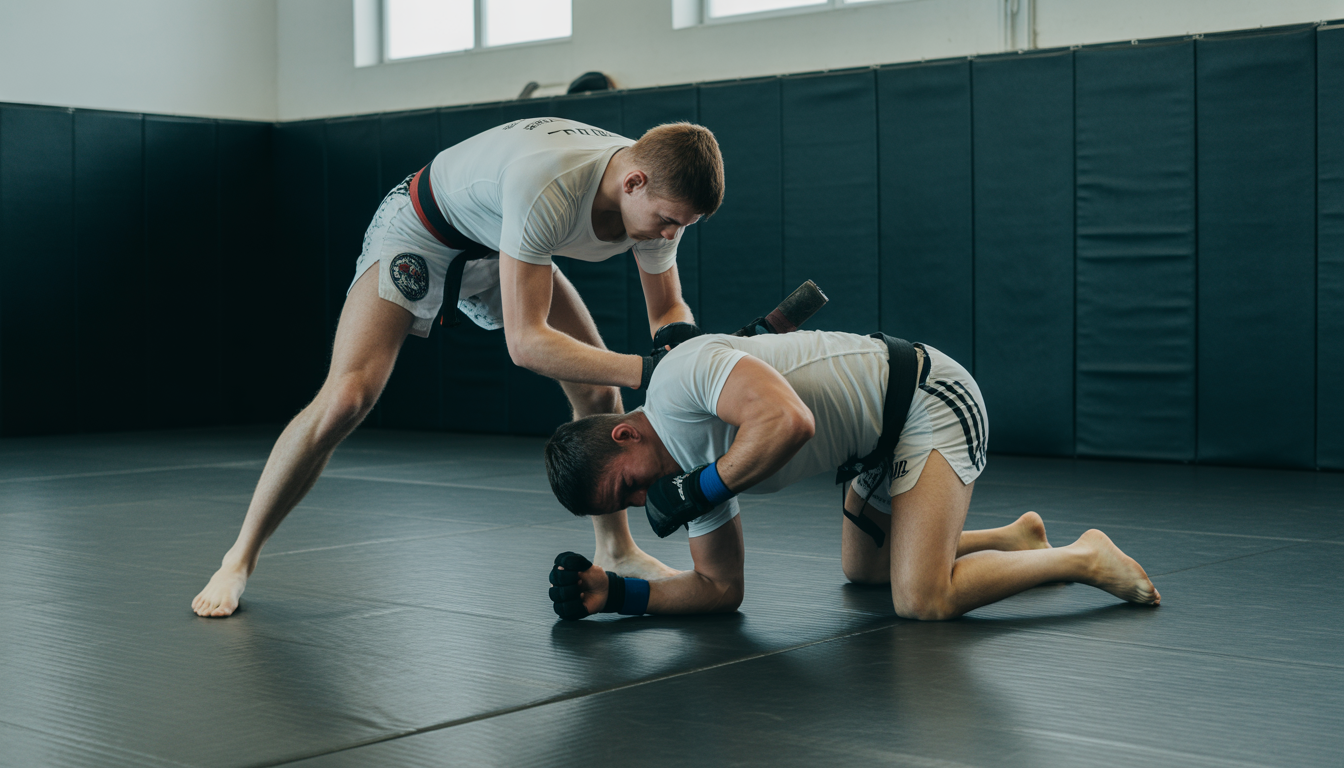 Athletes practicing Luta Livre grappling techniques on mats