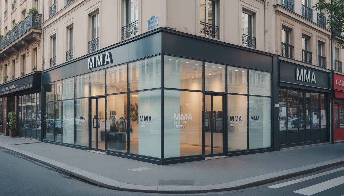 Agence d'assurance MMA moderne avec façade vitrée à Paris