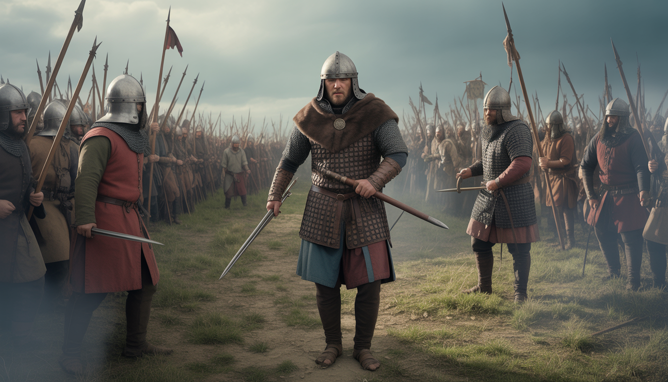 Clovis Ier à la tête des guerriers francs affrontant les Alamans