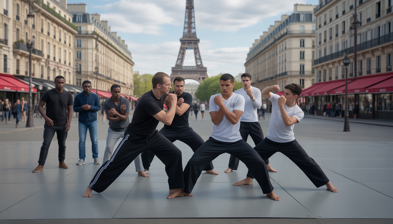 Pratiquants de Luta Livre s'entraînant à Place d'Italie, Paris