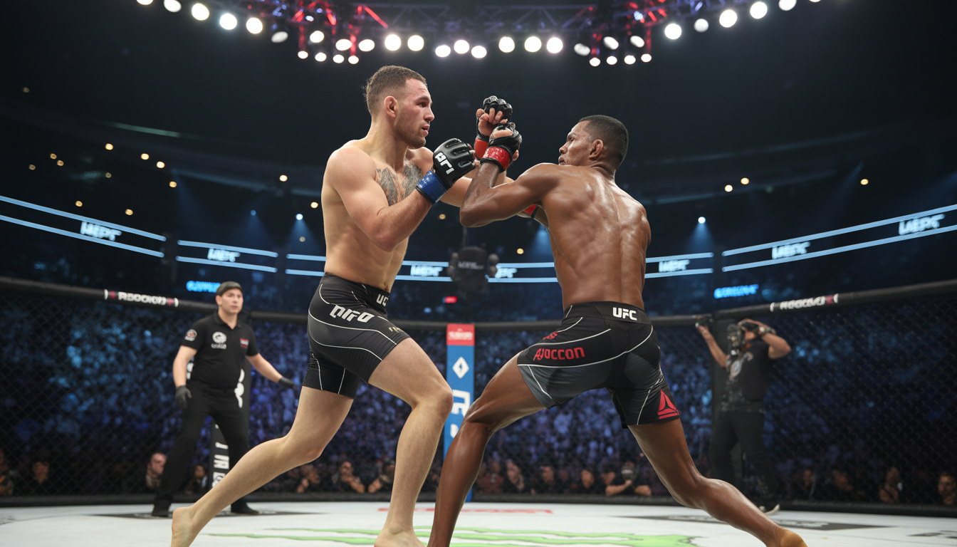 Deux combattants MMA s'affrontent dans l'octogone à Paris