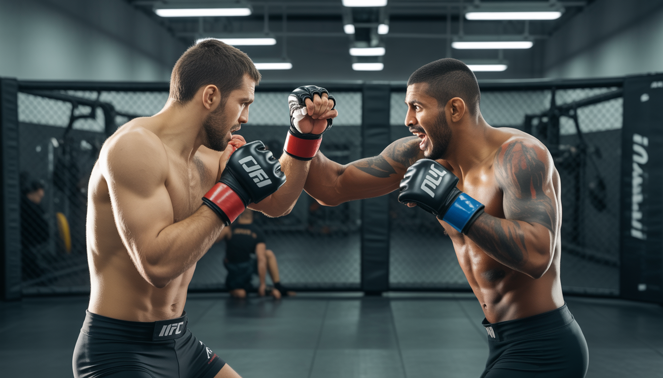 Deux combattants de MMA s'entraînent dans une salle parisienne