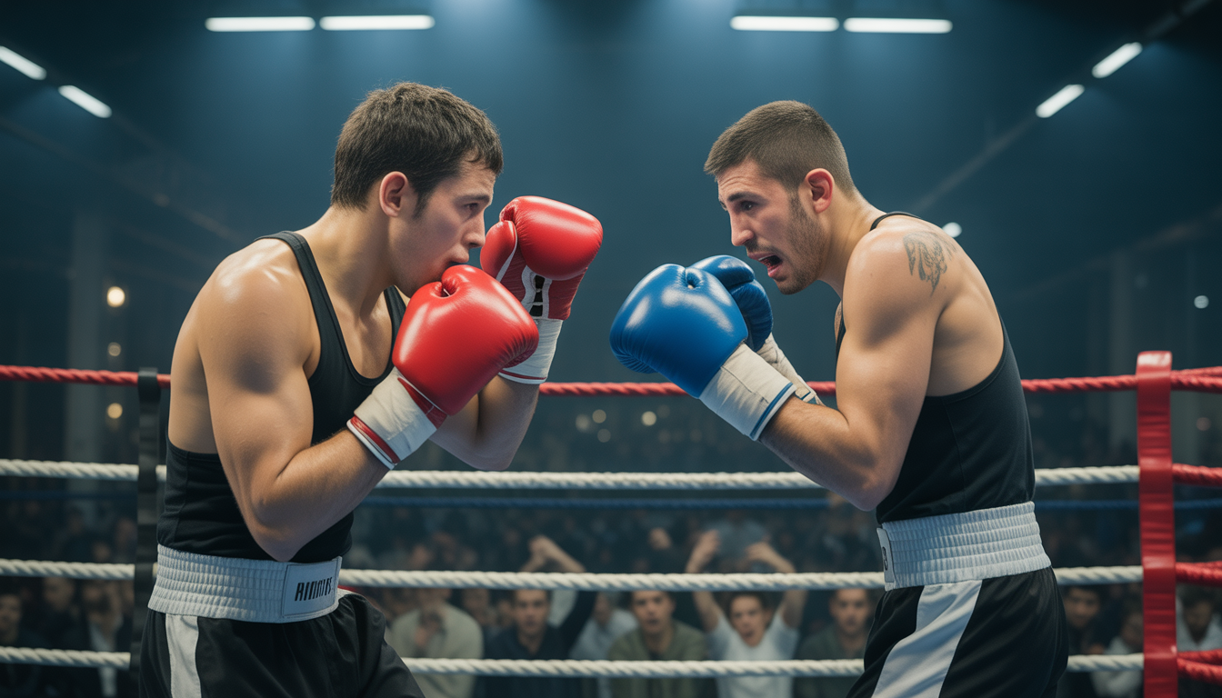 Deux boxeurs amateurs s'affrontent dans un ring à Paris