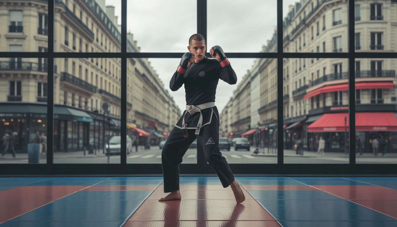 Combattants de MMA s'entraînant dans un dojo moderne près de Place d'Italie à Paris