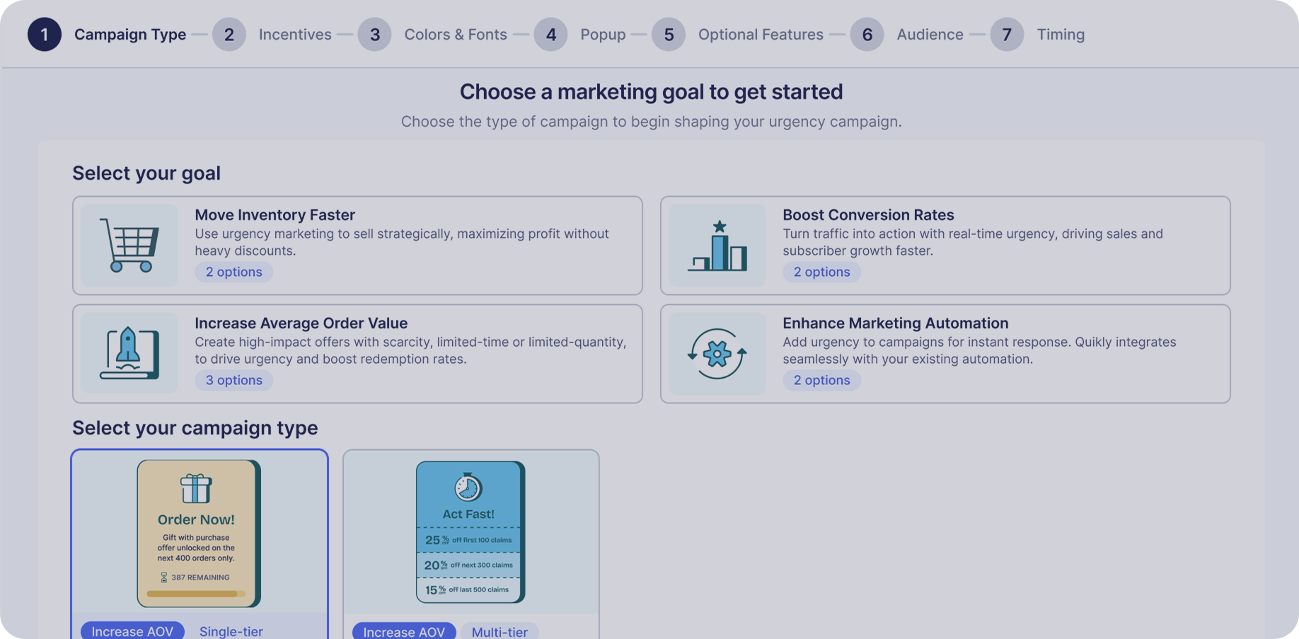 Choose a marketing goal to get started