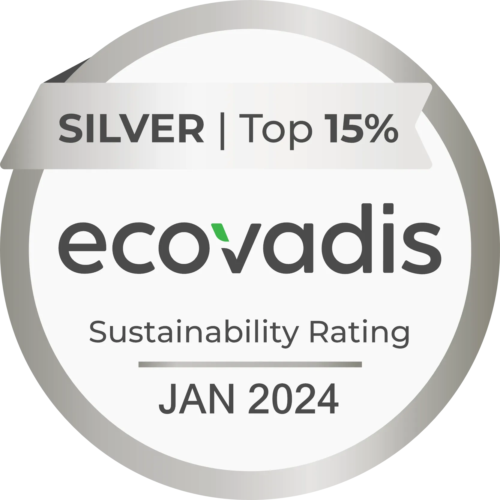 EcoVadis Nachhaltigkeitssiegel Silber – Top 15 %, Januar 2024