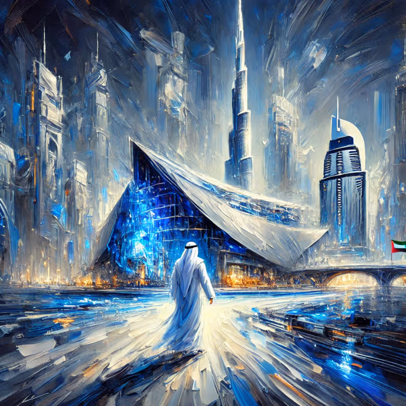 Artistic vision of future city with AI-powered infrastructure