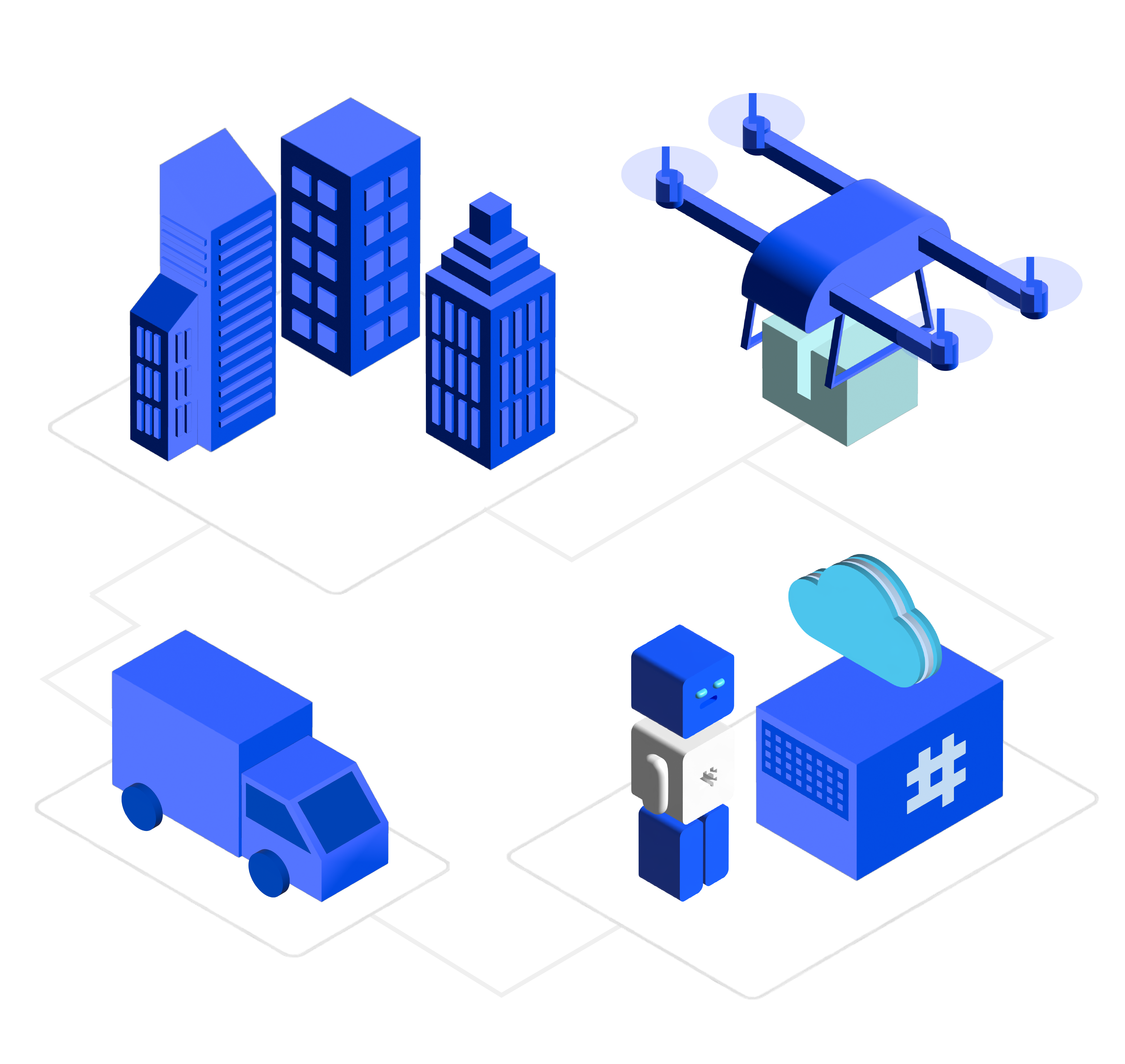 AI-powered autonomous agents coordinating logistics, fleet management, cloud systems, and smart city infrastructure in real time.