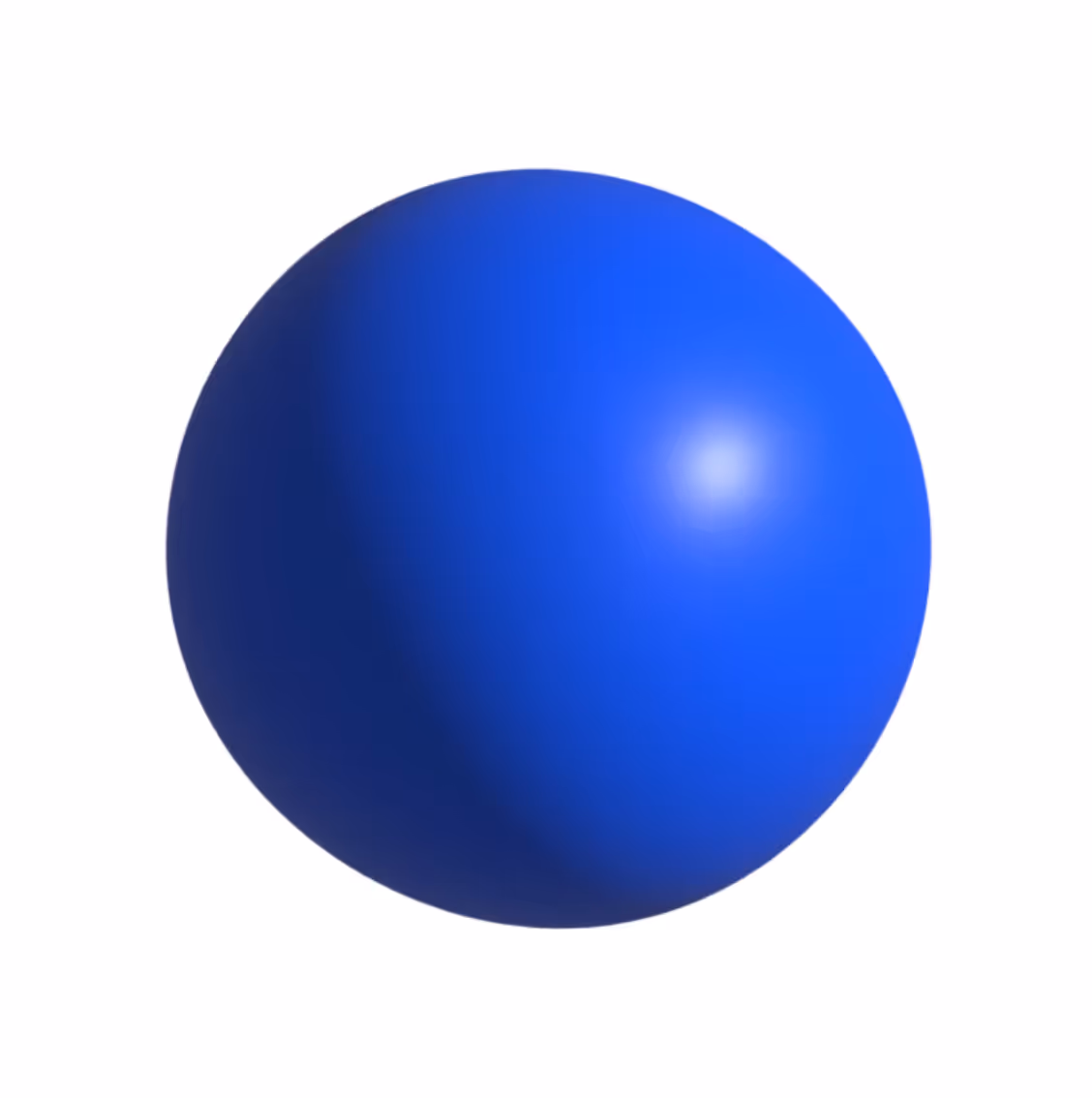 Glossy blue sphere with a bright reflective spot on a white background.