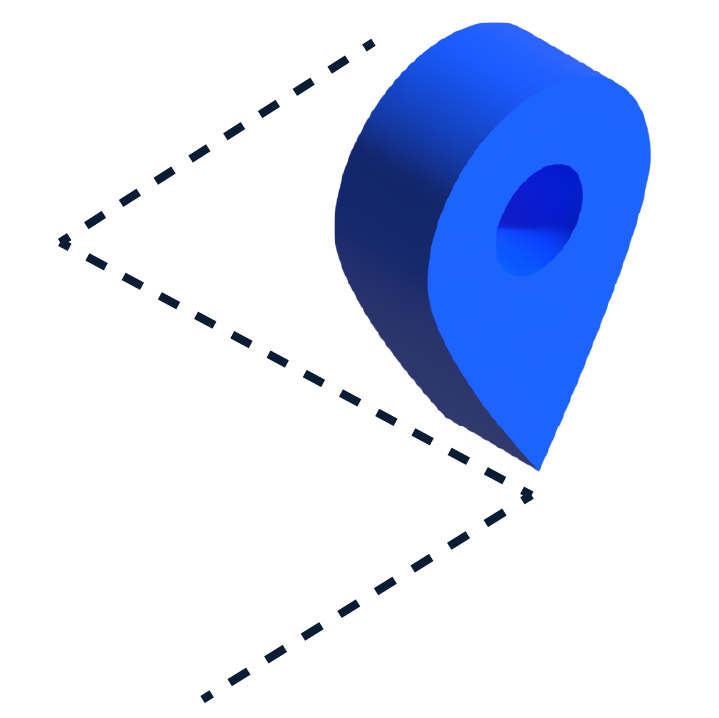 Blue 3D map location pin with a dashed path line indicating a route or patrol path.
