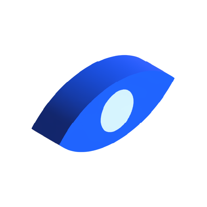 3D blue eye icon with a light blue oval in the center, symbolizing visibility or watching.