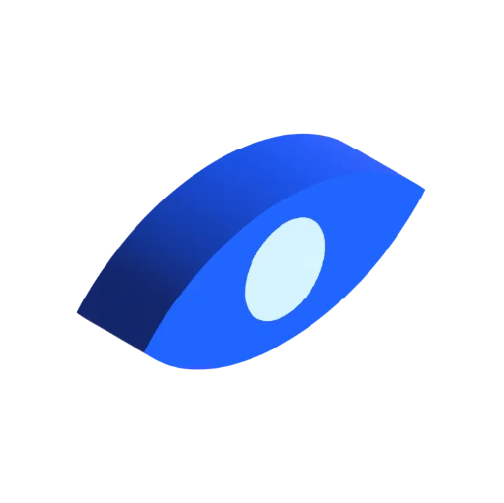 3D blue eye icon with a light blue oval in the center, symbolizing visibility or watching.