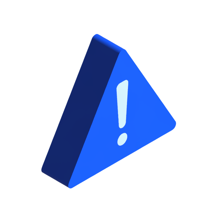 Blue 3D triangular warning sign with an exclamation mark on the front face.