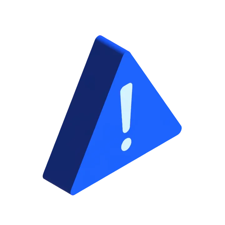 Blue 3D triangular warning sign with an exclamation mark on the front face.