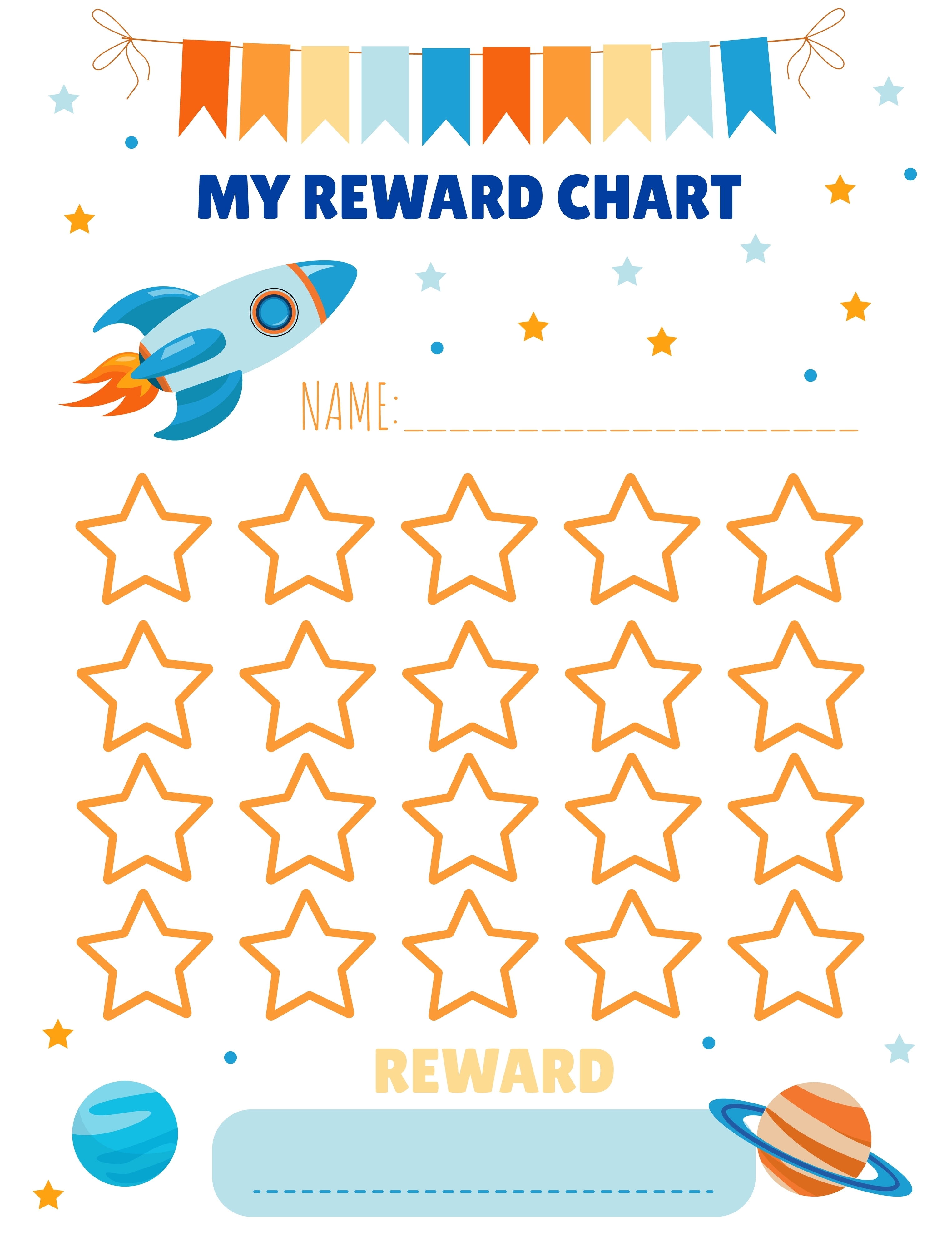Sticker chart with stars titled Reward Chart