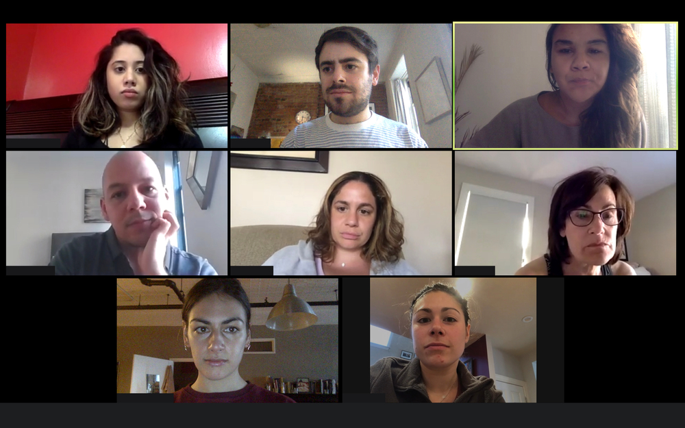 Group of people on the zoom screen looking like they rather be anywhere else