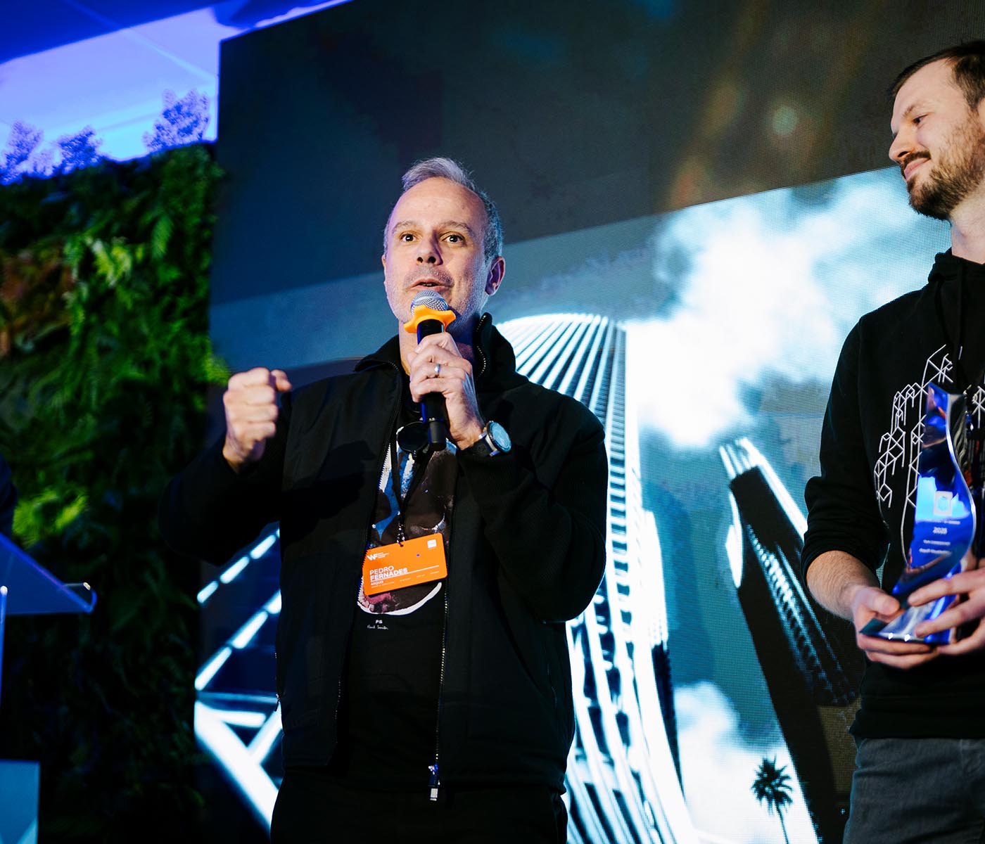 Pedro Fernandes, company founder and creative director, in the company of Michal Bartecki, company technical director, during the CGArchitect Awards ceremony
