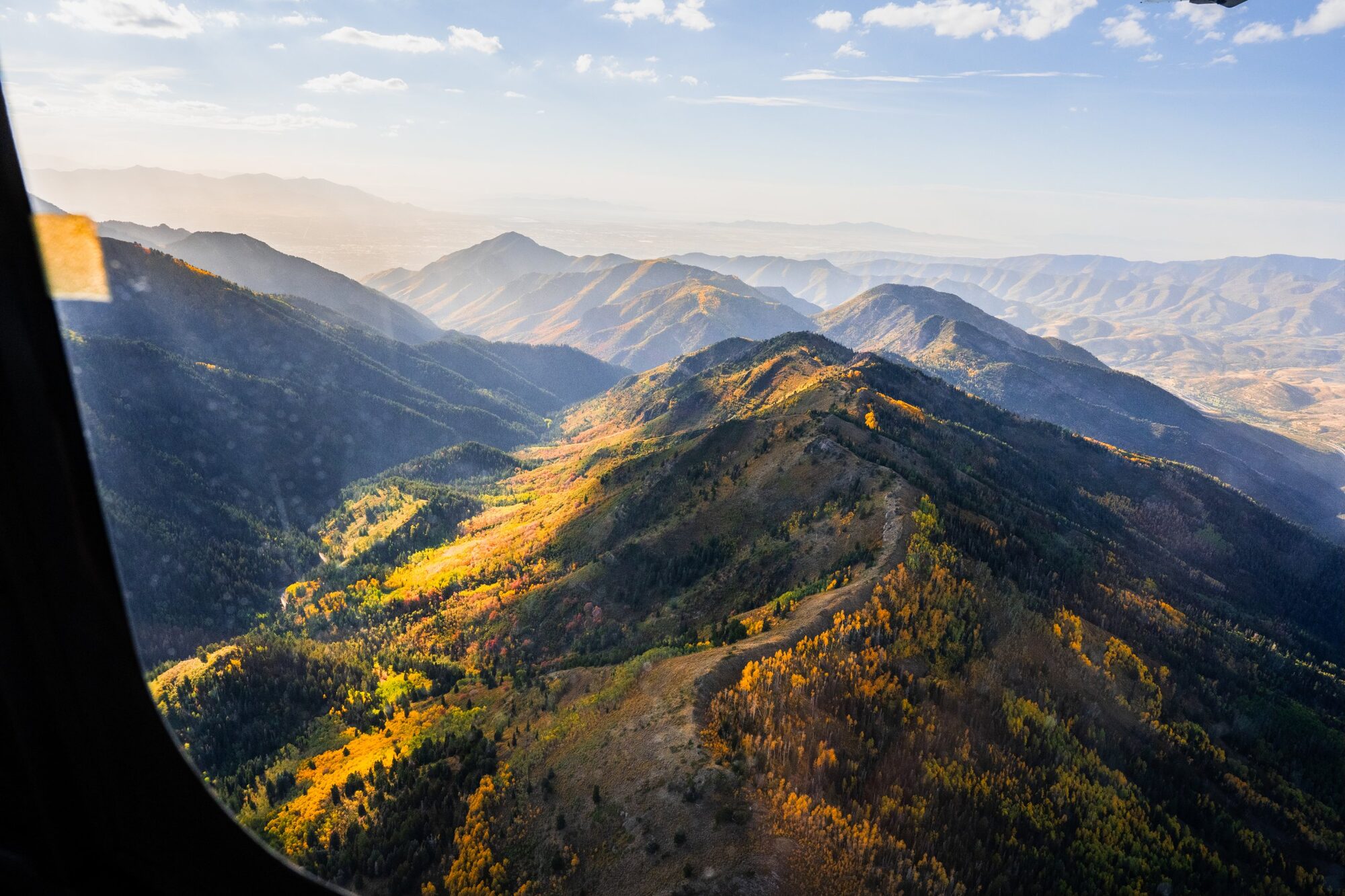 Fall colors aerial view over the Wasatch