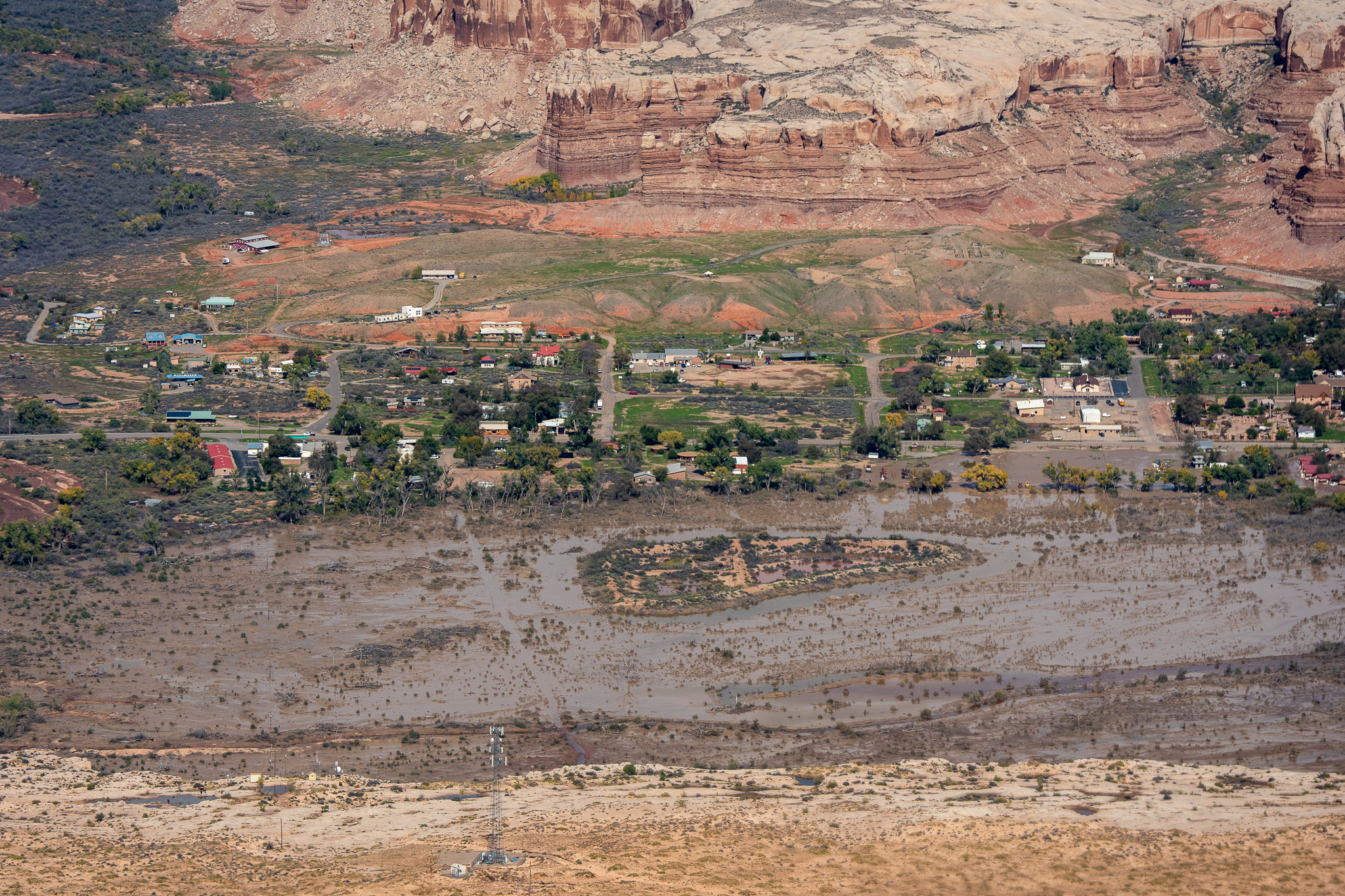 Flooded houses and properties in Montezuma Creek.