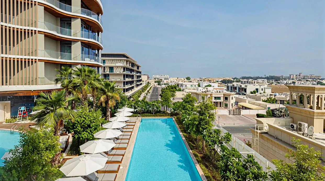 Modern villa in palm jumeirah with a large glass facade