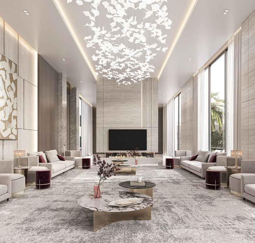 Luxury villa interior design featuring a built-in pool in Dubai.