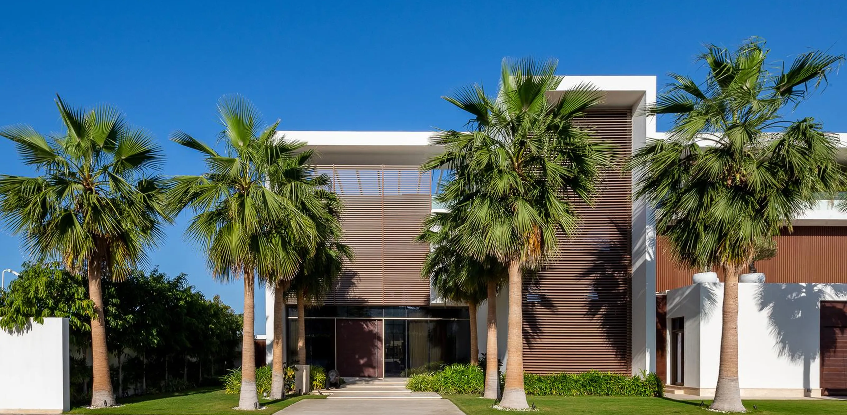 Luxury villa interior fit-out with expansive floor-to-ceiling windows in Palm Jumeirah.