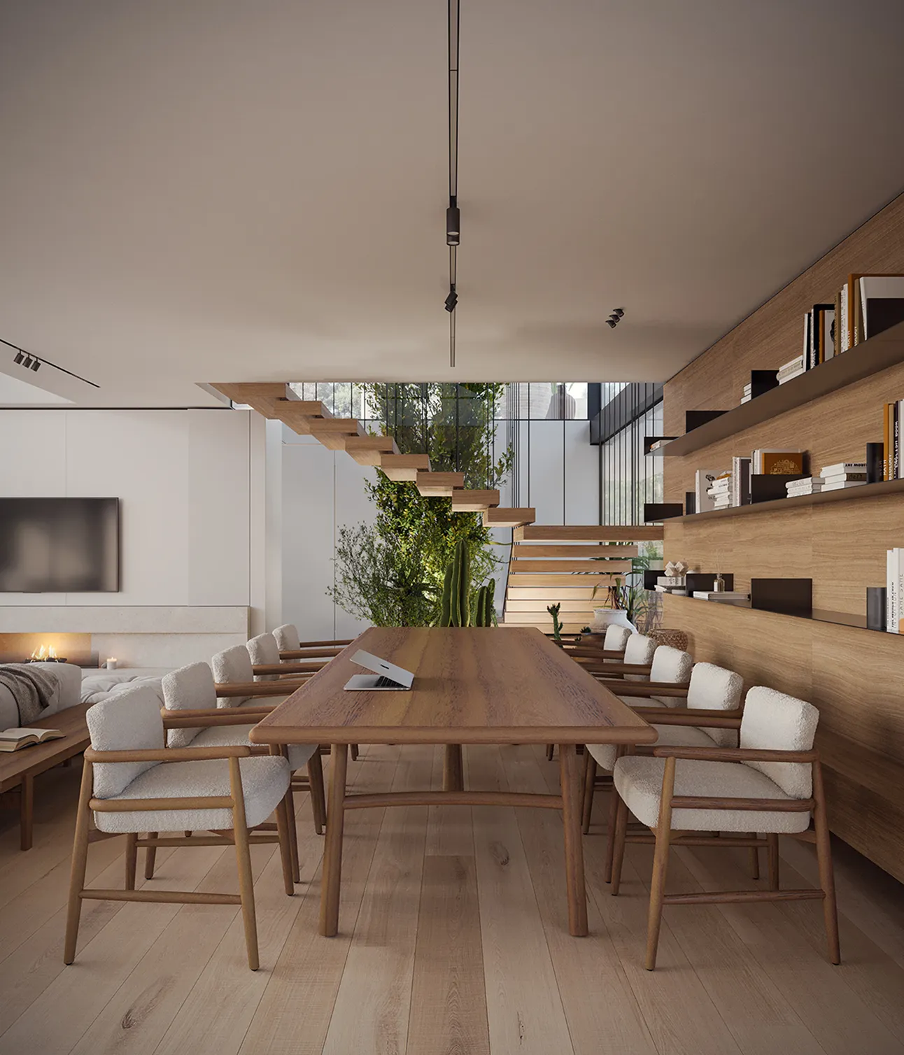 Contemporary open-plan living and kitchen interior design in a private villa.