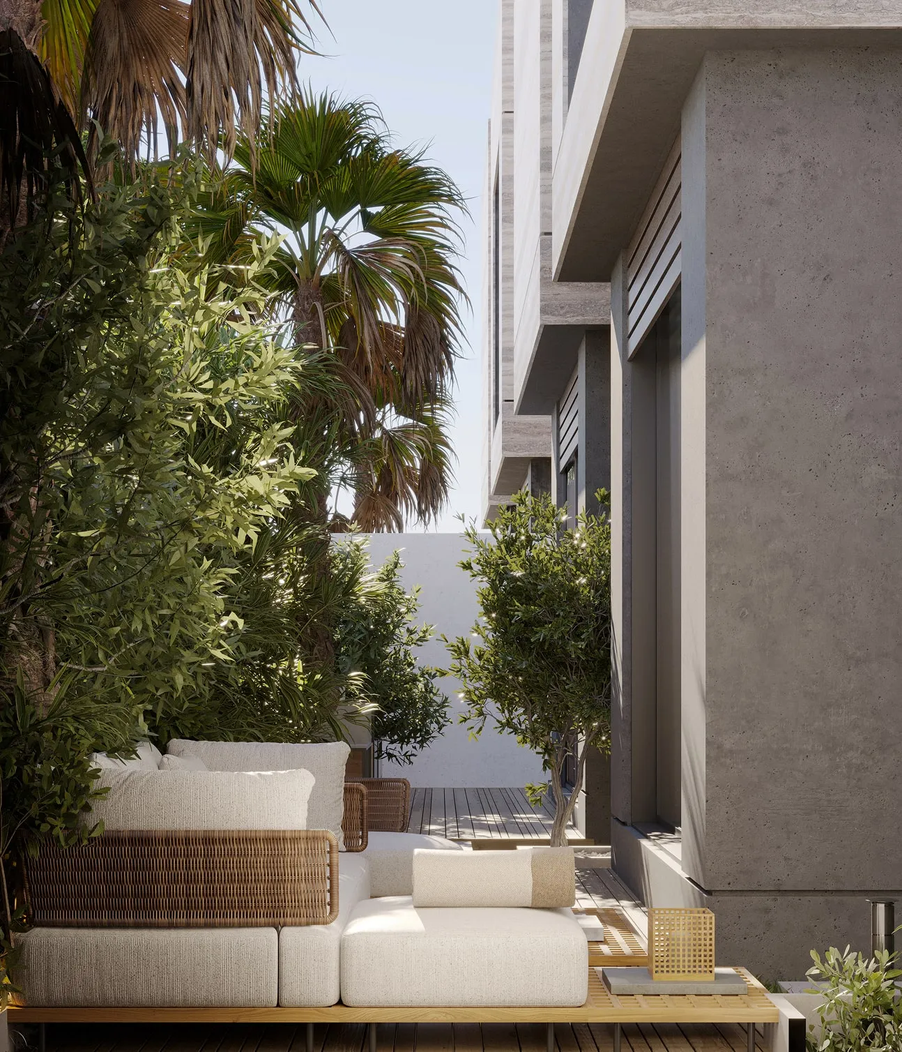 Contemporary outdoor design featuring modular seating and custom landscaping in Riyadh.