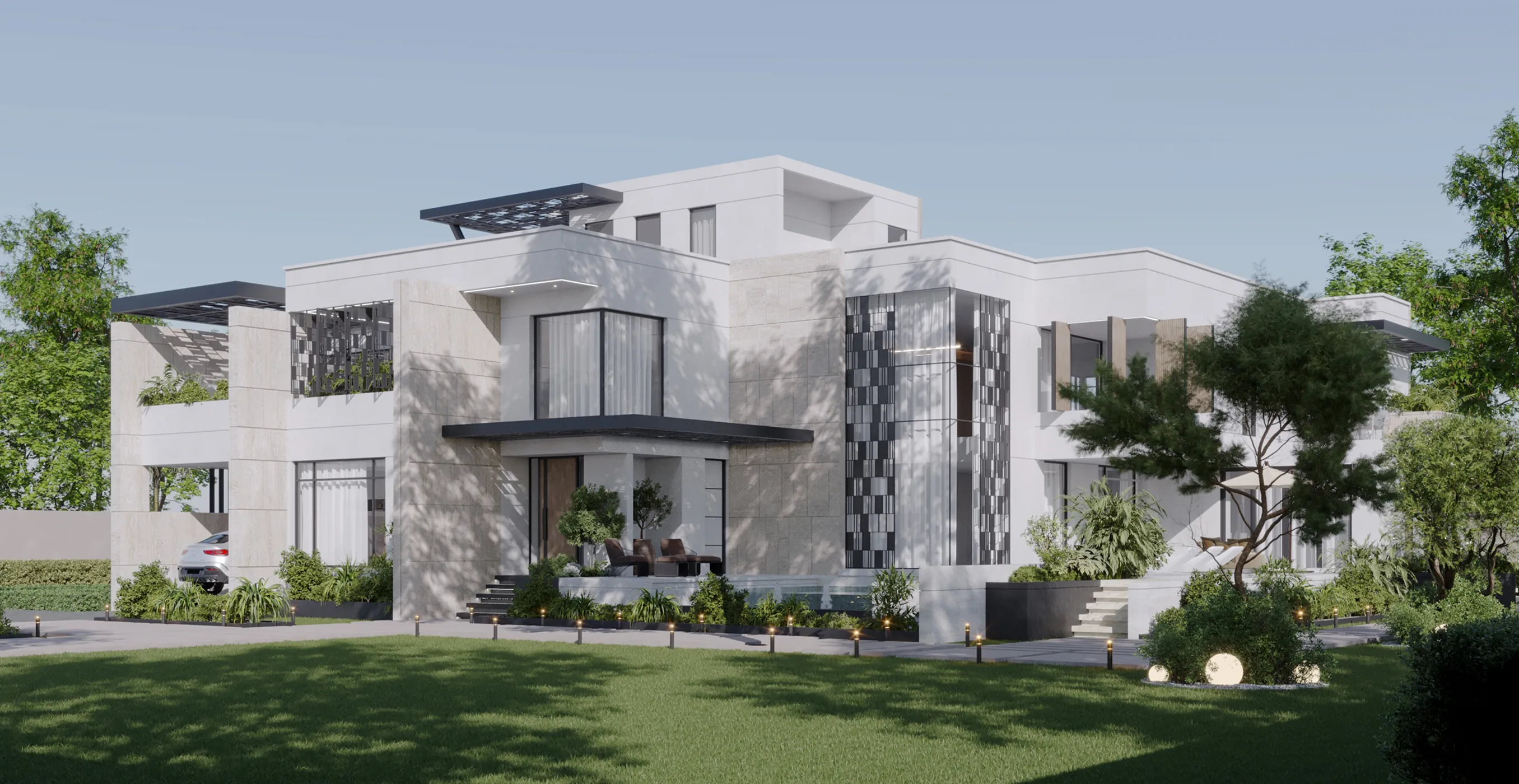 Private villa interior fit-out featuring custom-designed landscape design in Kampala.