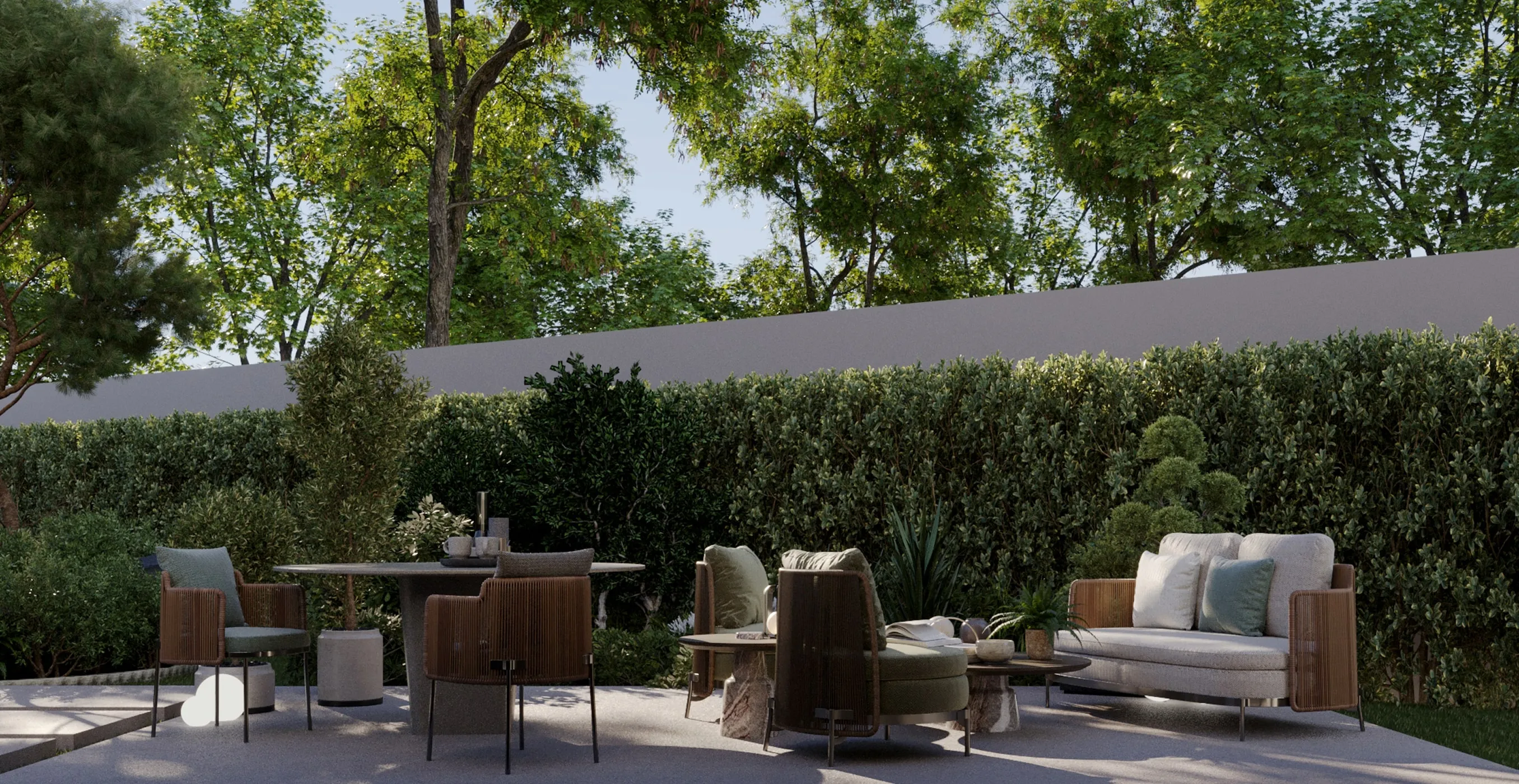 Outdoor living area in a luxury villa featuring cushioned lounge seating in Kampala.