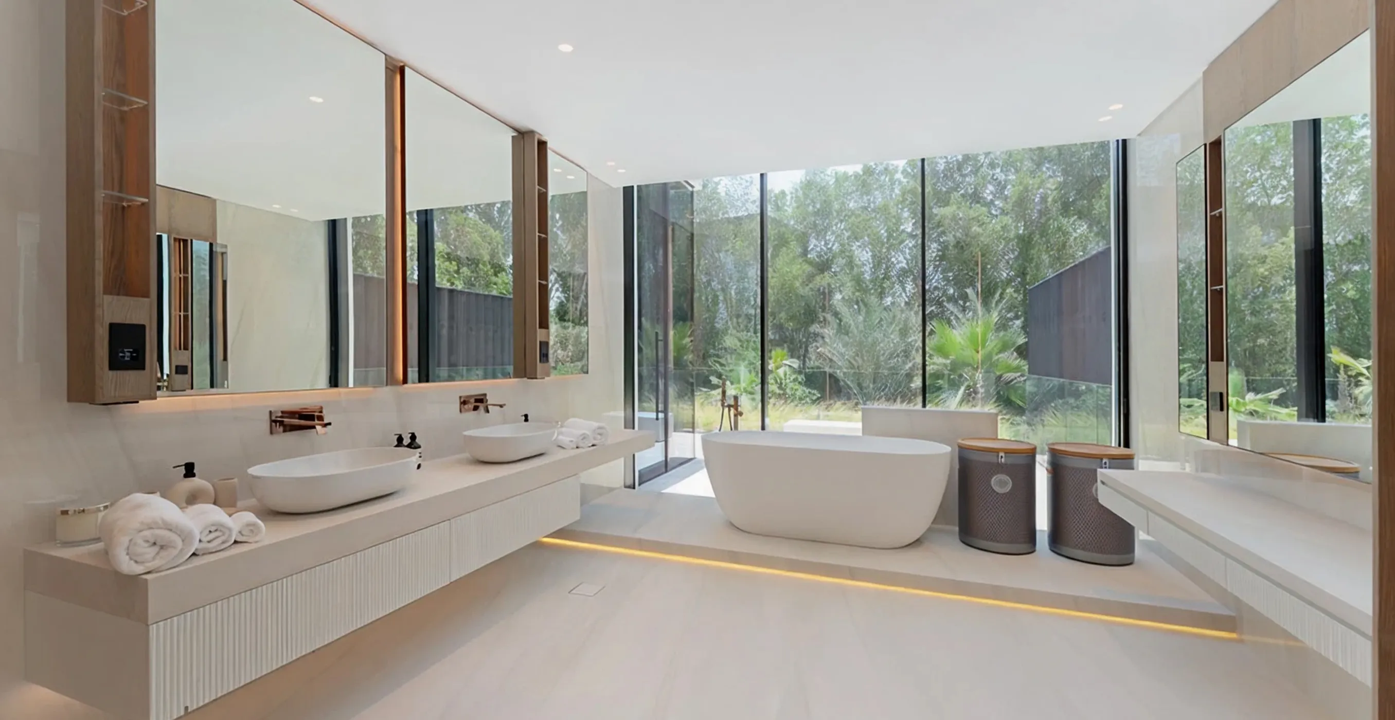 Contemporary steam room with custom interior fit out in a luxury villa in Al Barari