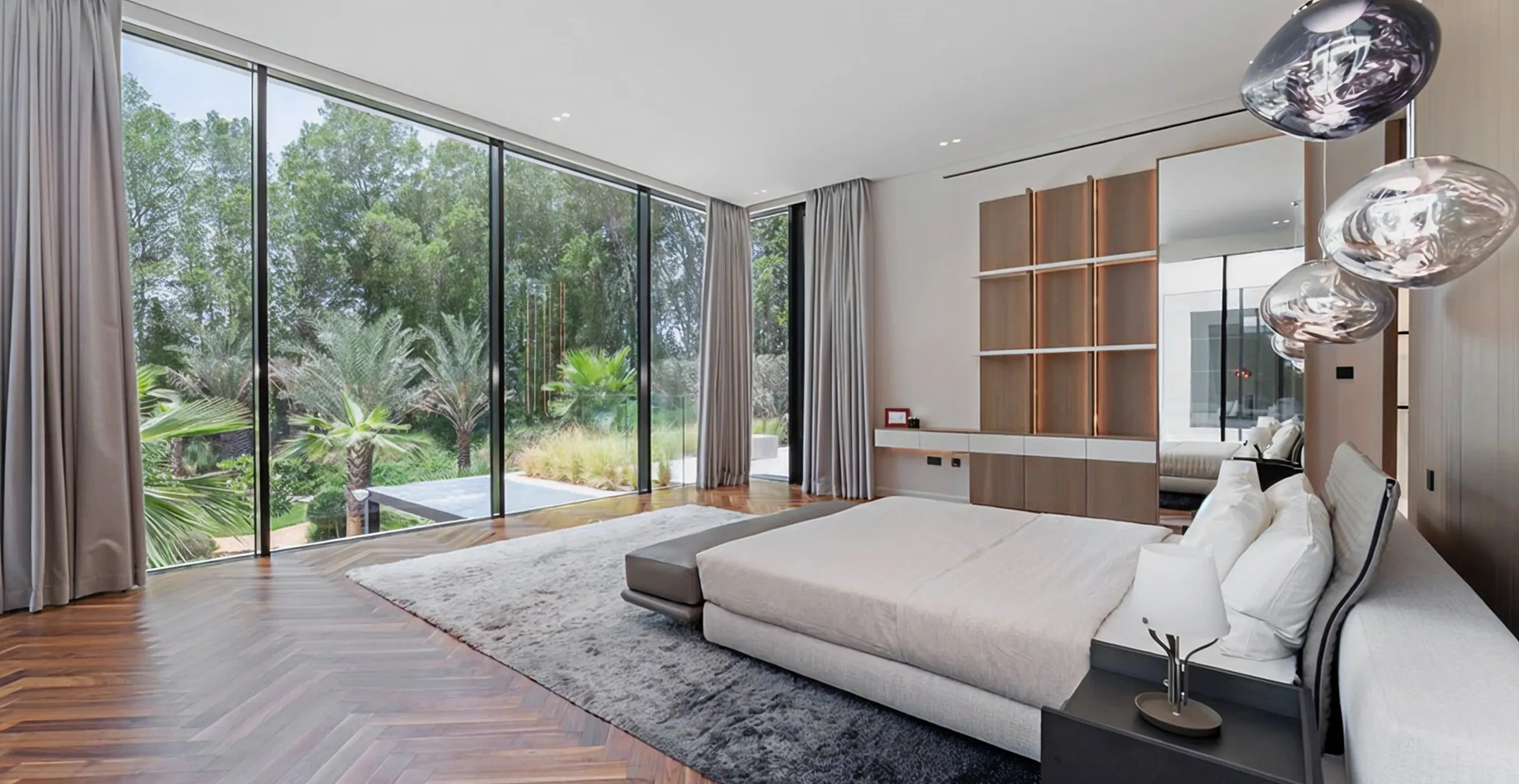 Contemporary steam room with custom interior fit out in a luxury villa in Al Barari