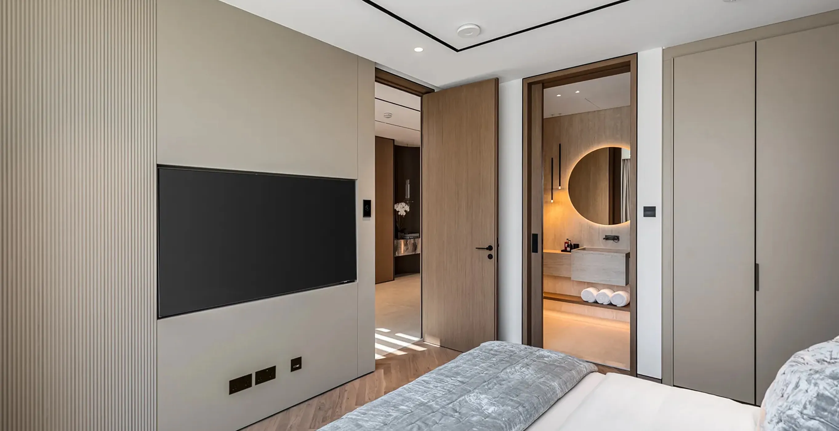 Luxury villa renovation in Palm Jumeirah featuring bespoke joinery and high-end finishes.