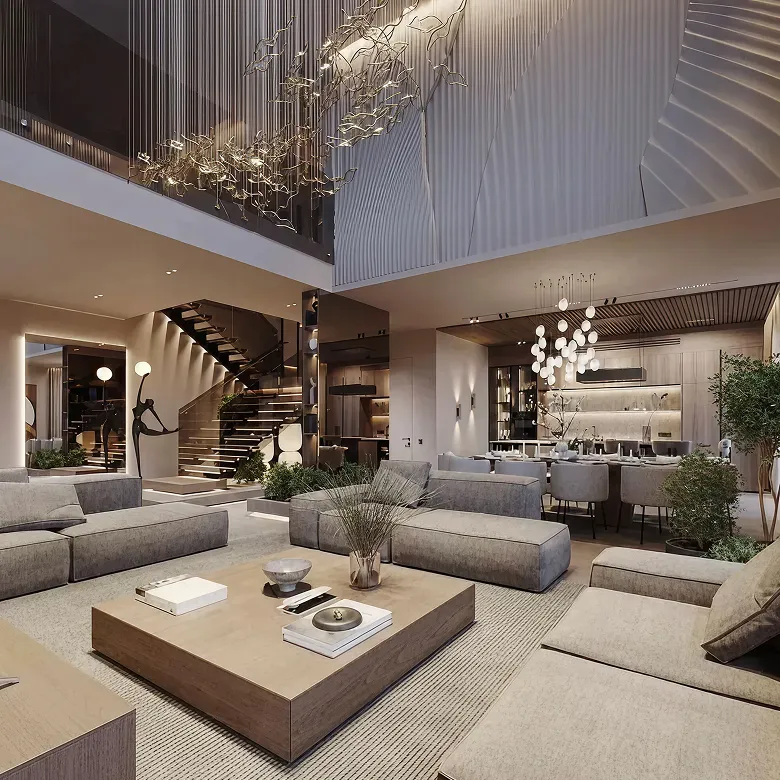 Luxury villa interior design featuring a built-in pool in Dubai.